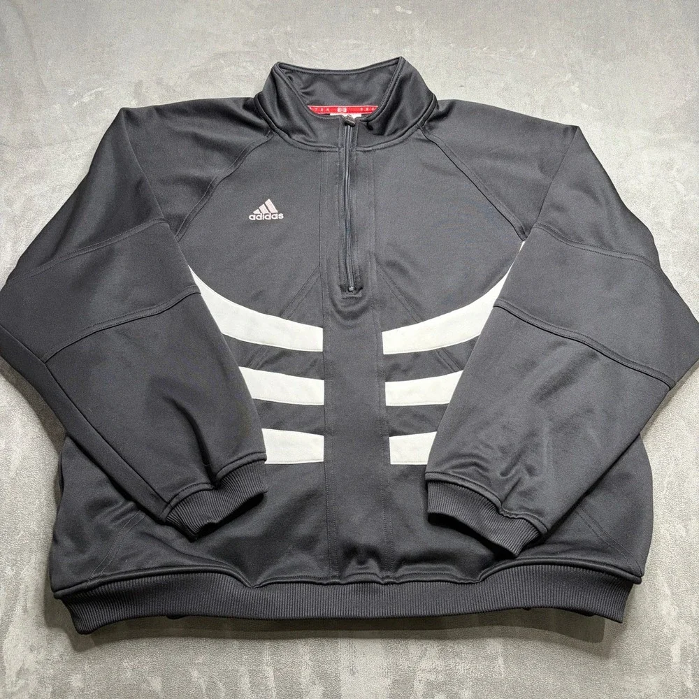 Vintage Adidas Predator Pullover Mens Large Black White 1/4 Zip Soccer Training
